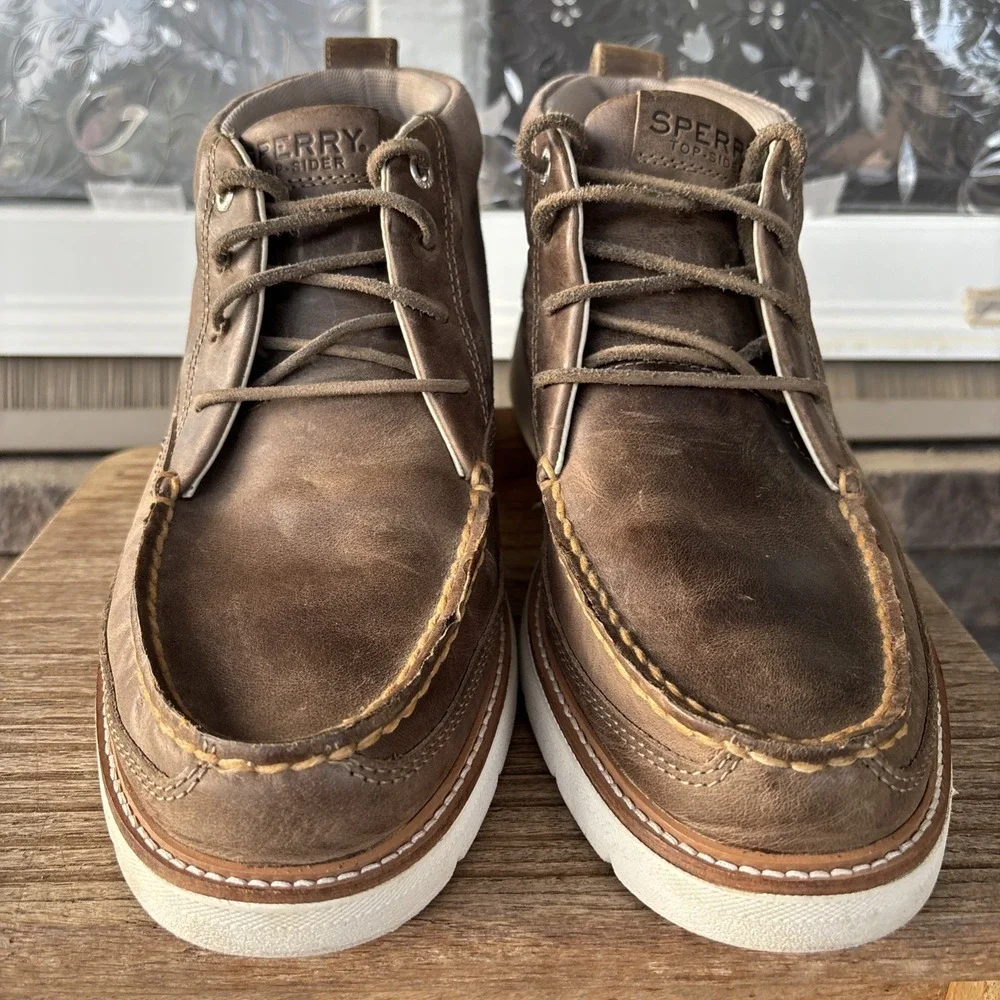 Sperry Men's 10 Authentic Brown/ Taupe Chukka Boots Push Wave Leather Inserts